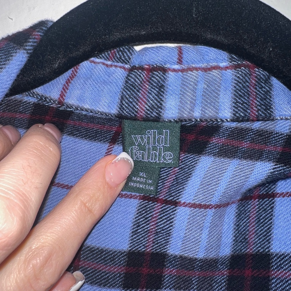 Oversized Blue Plaid Flannel - Picture 2 of 3
